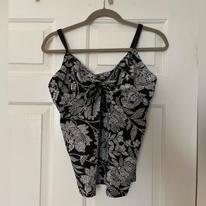 Lands End Tankini Swim Tank Top Black and White Paisley Size Large/ D